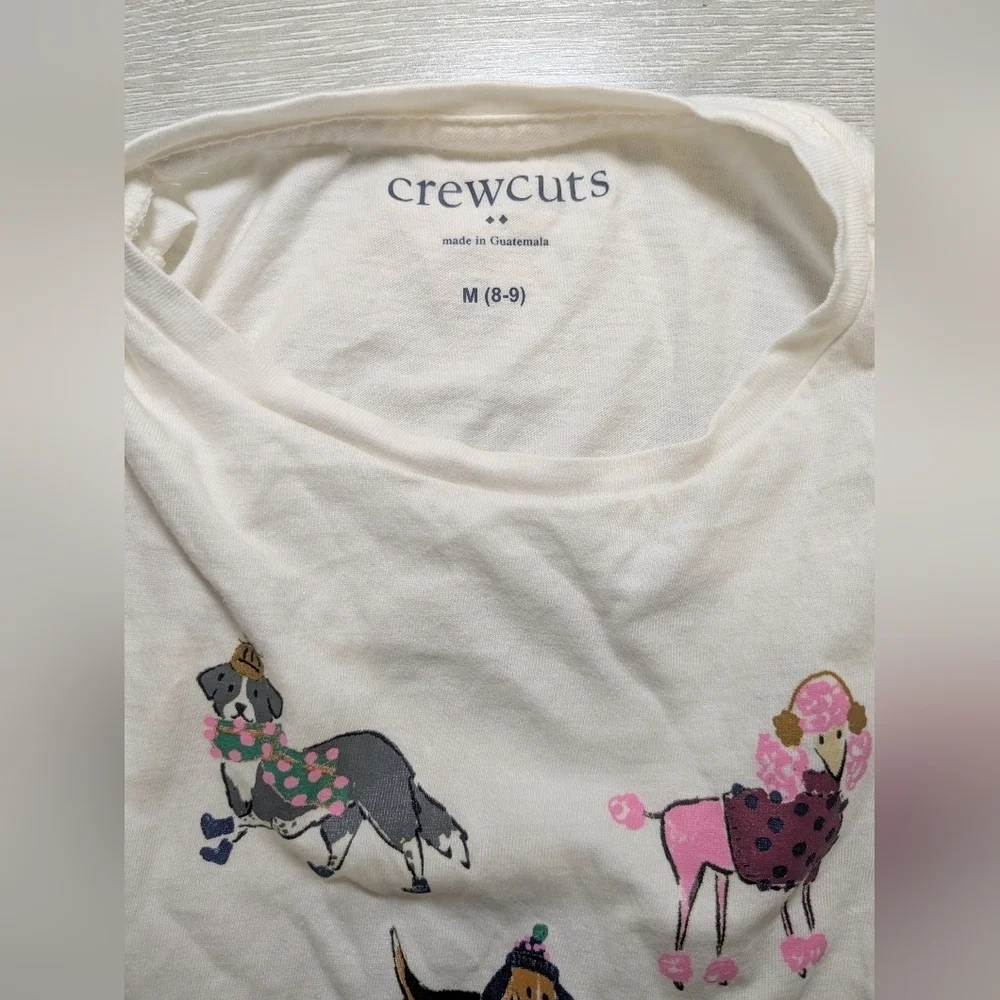 Crewcuts Girls 8-9 White Cotton Dogs Graphic Printed Long Sleeve Tee Fall
